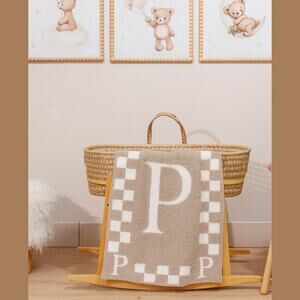 Styled Collection Monogram Initial “P” Baby Nursery Stroller Blanket Taupe NEW